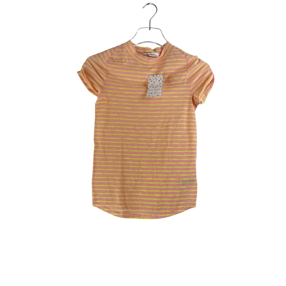 Free People We The Free Striped T-Shirt Pink Yellow Summer Rose Combo XS NEW‎